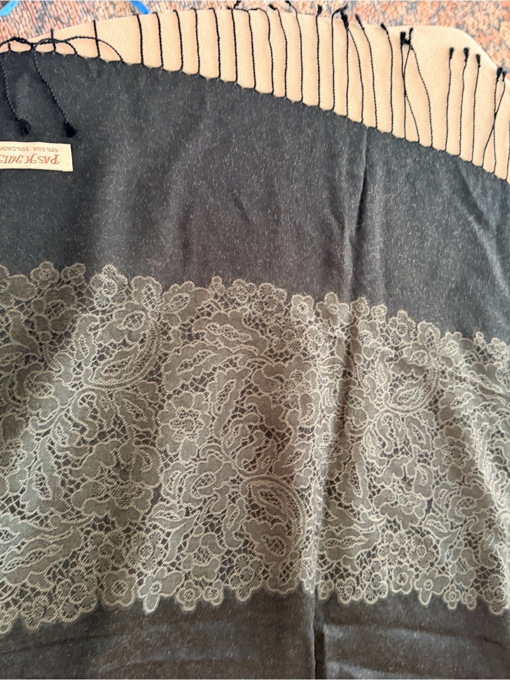 Pastelina Silk-Cashmere Scarf in Dark Charcoal and lighter grey - Reversible